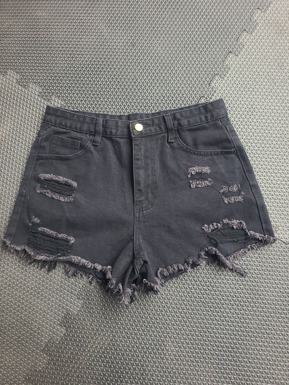 SHEIN Black Frayed Distressed Denim Shorts